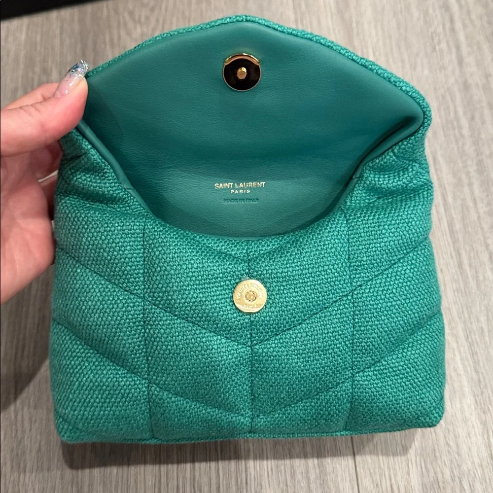 Saint Laurent Green Quilted Pouch with Gold YSL Logo